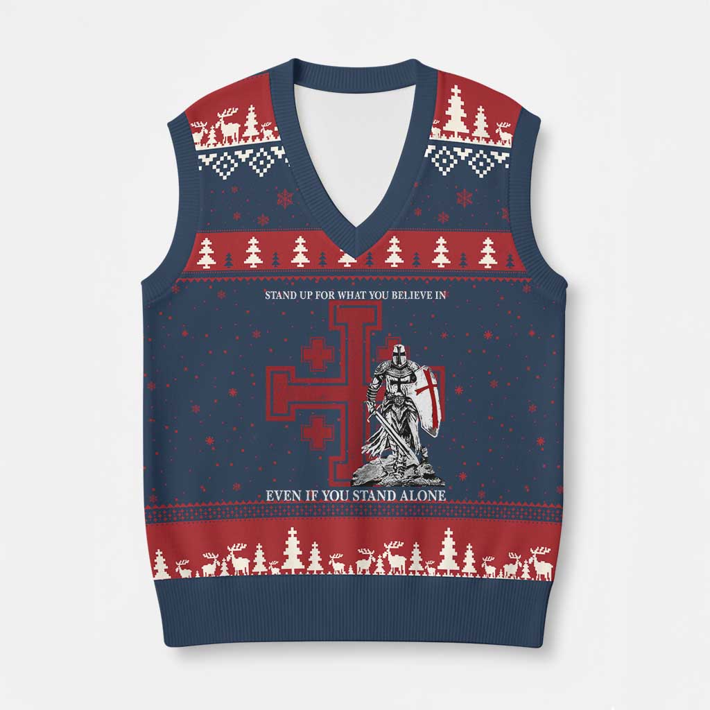 Catholic Knight Templar Crusader Cross V-Neck Knit Sweater Vest Kingdom Of Jerusalem TS10 Navy Red Print Your Wear