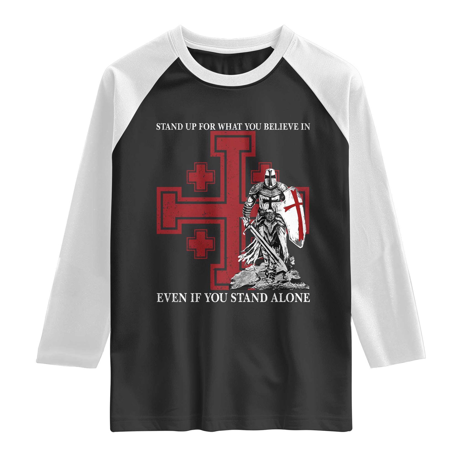 Catholic Knight Templar Crusader Cross Raglan Shirt Kingdom Of Jerusalem TS10 Black White Print Your Wear
