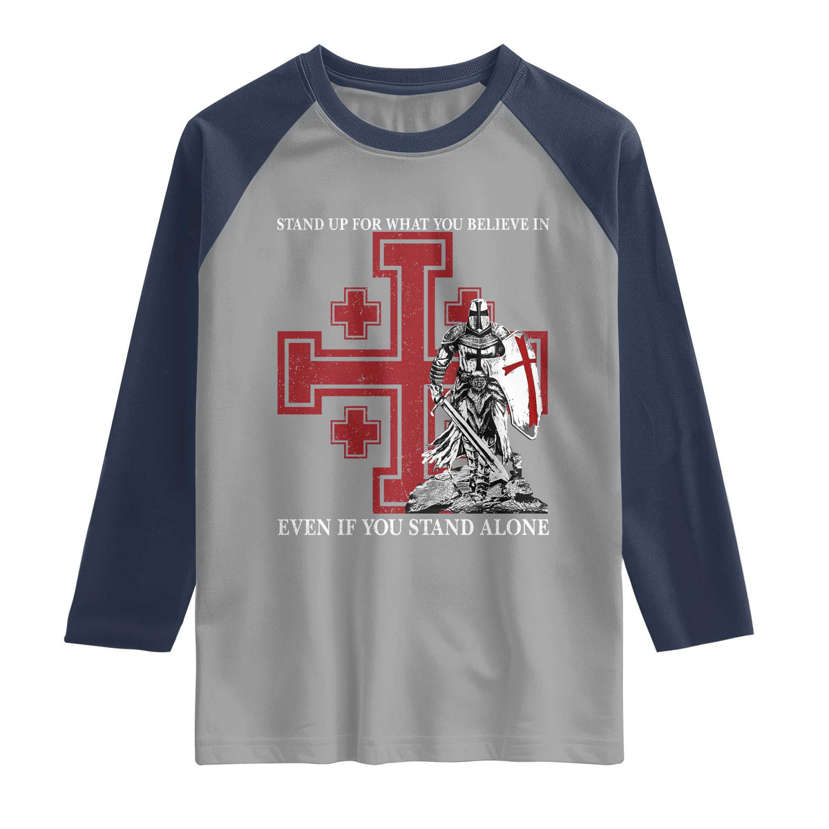 Catholic Knight Templar Crusader Cross Raglan Shirt Kingdom Of Jerusalem TS10 Sport Gray Navy Print Your Wear