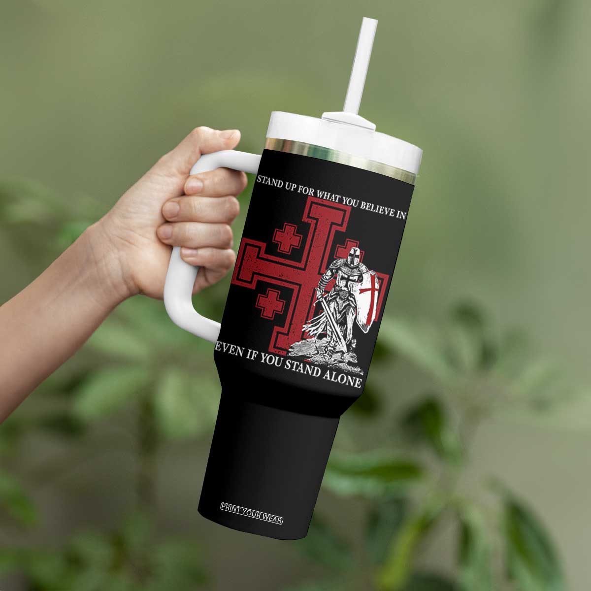 Catholic Knight Templar Crusader Cross Tumbler With Handle - Kingdom Of Jerusalem Crusade Gift TS10 Print Your Wear