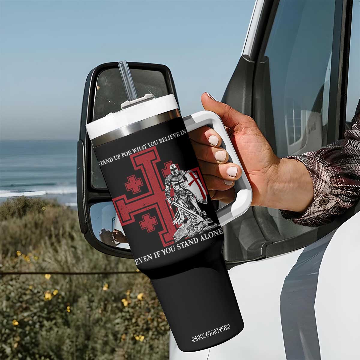 Catholic Knight Templar Crusader Cross Tumbler With Handle - Kingdom Of Jerusalem Crusade Gift TS10 Print Your Wear