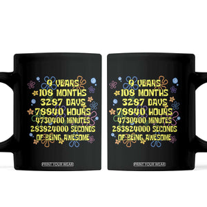 9th Birthday Gifts Coffee Mug Flowers Girl Son Boy 9yr 9 Year Old Bday TS10 Black Print Your Wear