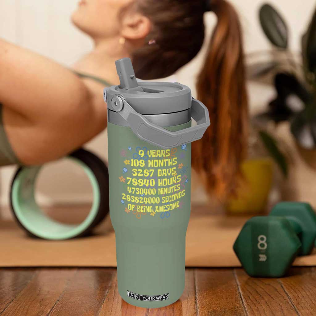 9th Birthday Gifts Flip Straw Tumbler Flowers Girl Son Boy 9yr 9 Year Old Bday TS10 One Size: 30 oz Moss Green Print Your Wear