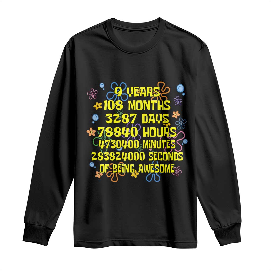 9th Birthday Gifts Long Sleeve Shirt Flowers Girl Son Boy 9yr 9 Year Old Bday TS10 Black Print Your Wear