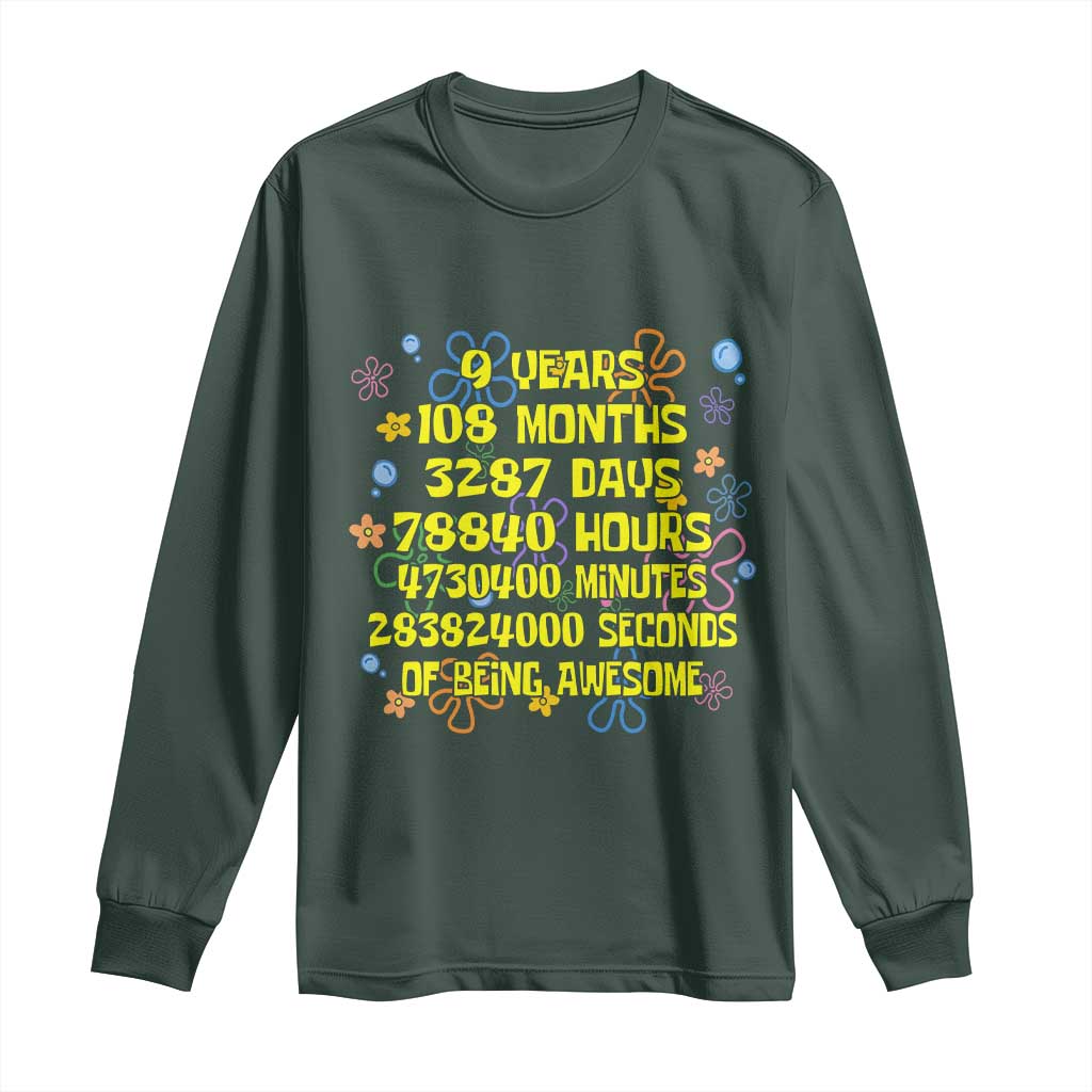 9th Birthday Gifts Long Sleeve Shirt Flowers Girl Son Boy 9yr 9 Year Old Bday TS10 Dark Forest Green Print Your Wear