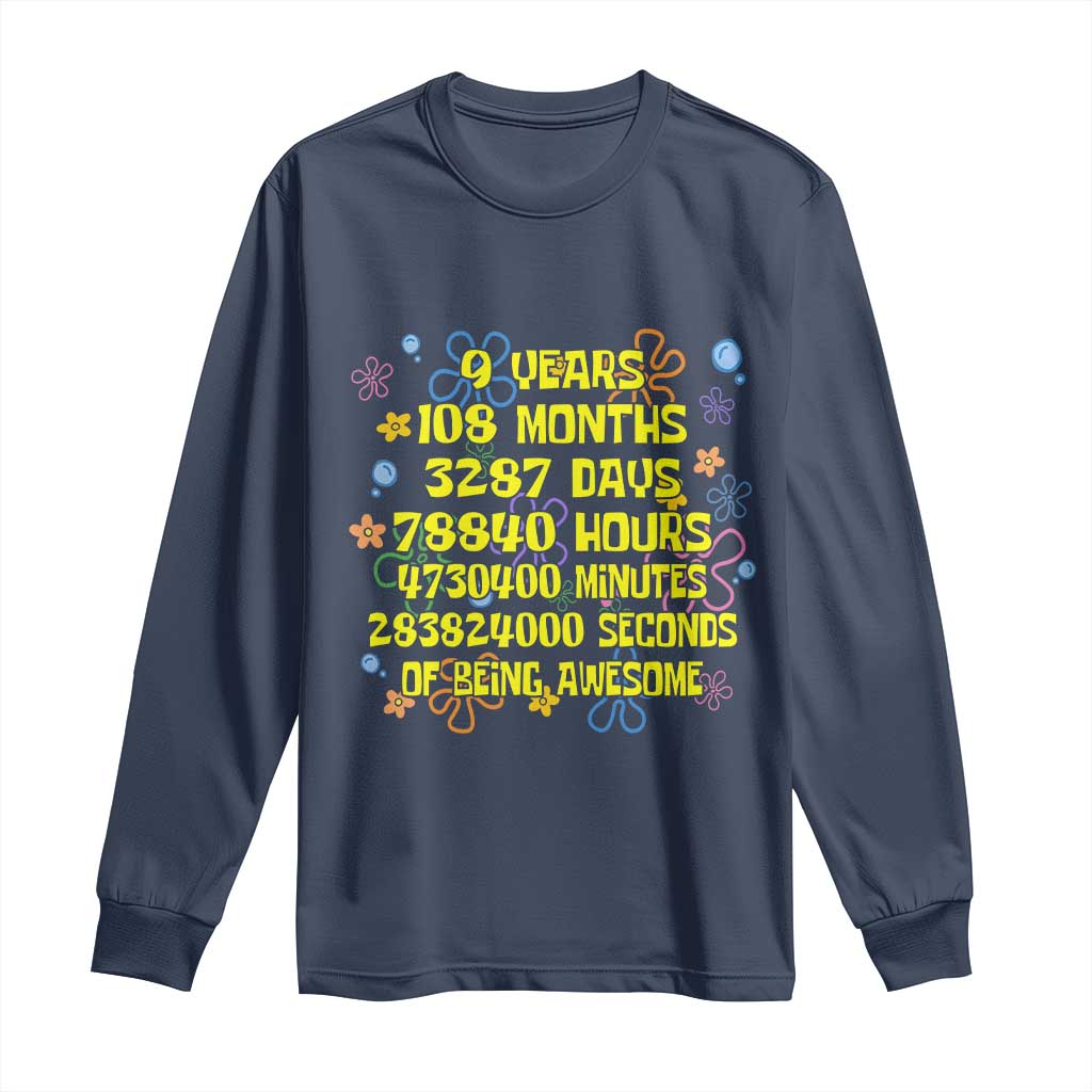 9th Birthday Gifts Long Sleeve Shirt Flowers Girl Son Boy 9yr 9 Year Old Bday TS10 Navy Print Your Wear