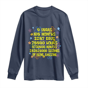 9th Birthday Gifts Long Sleeve Shirt Flowers Girl Son Boy 9yr 9 Year Old Bday TS10 Navy Print Your Wear