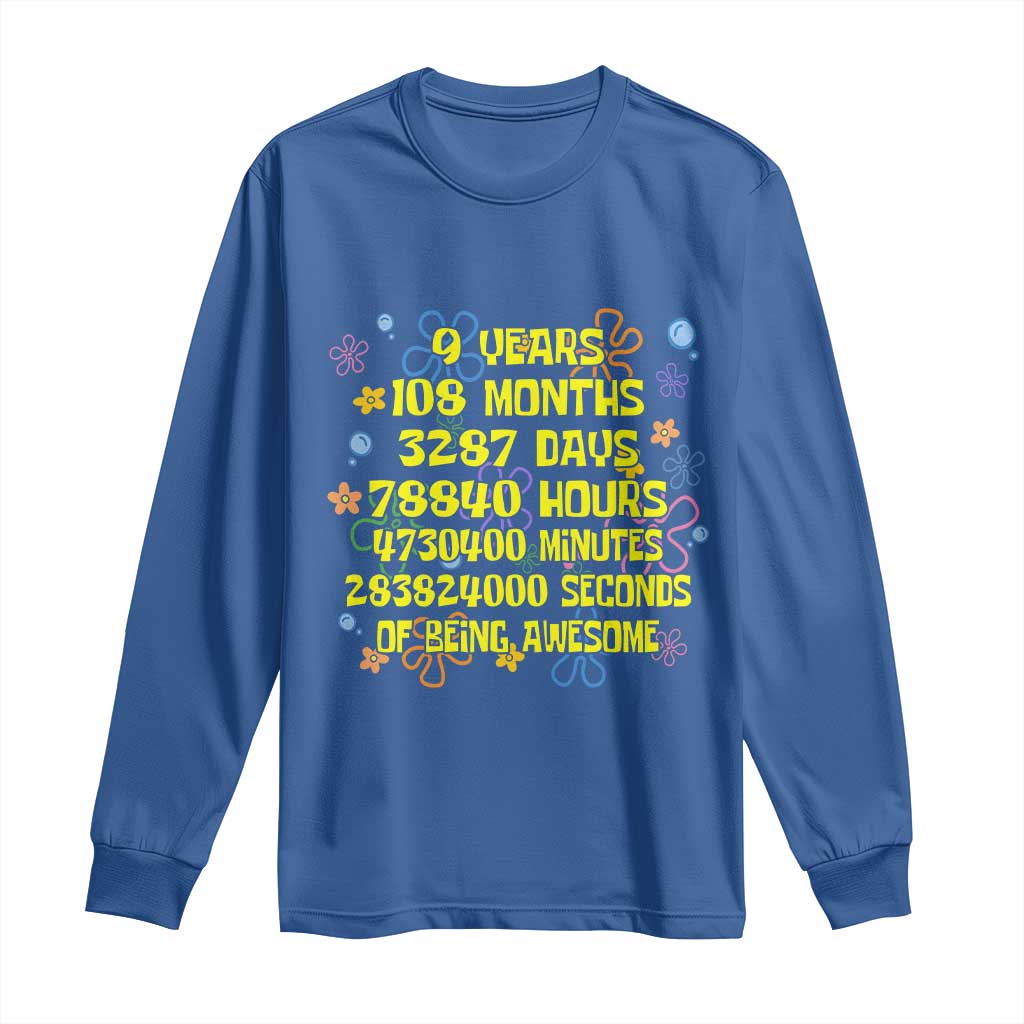 9th Birthday Gifts Long Sleeve Shirt Flowers Girl Son Boy 9yr 9 Year Old Bday TS10 Royal Blue Print Your Wear