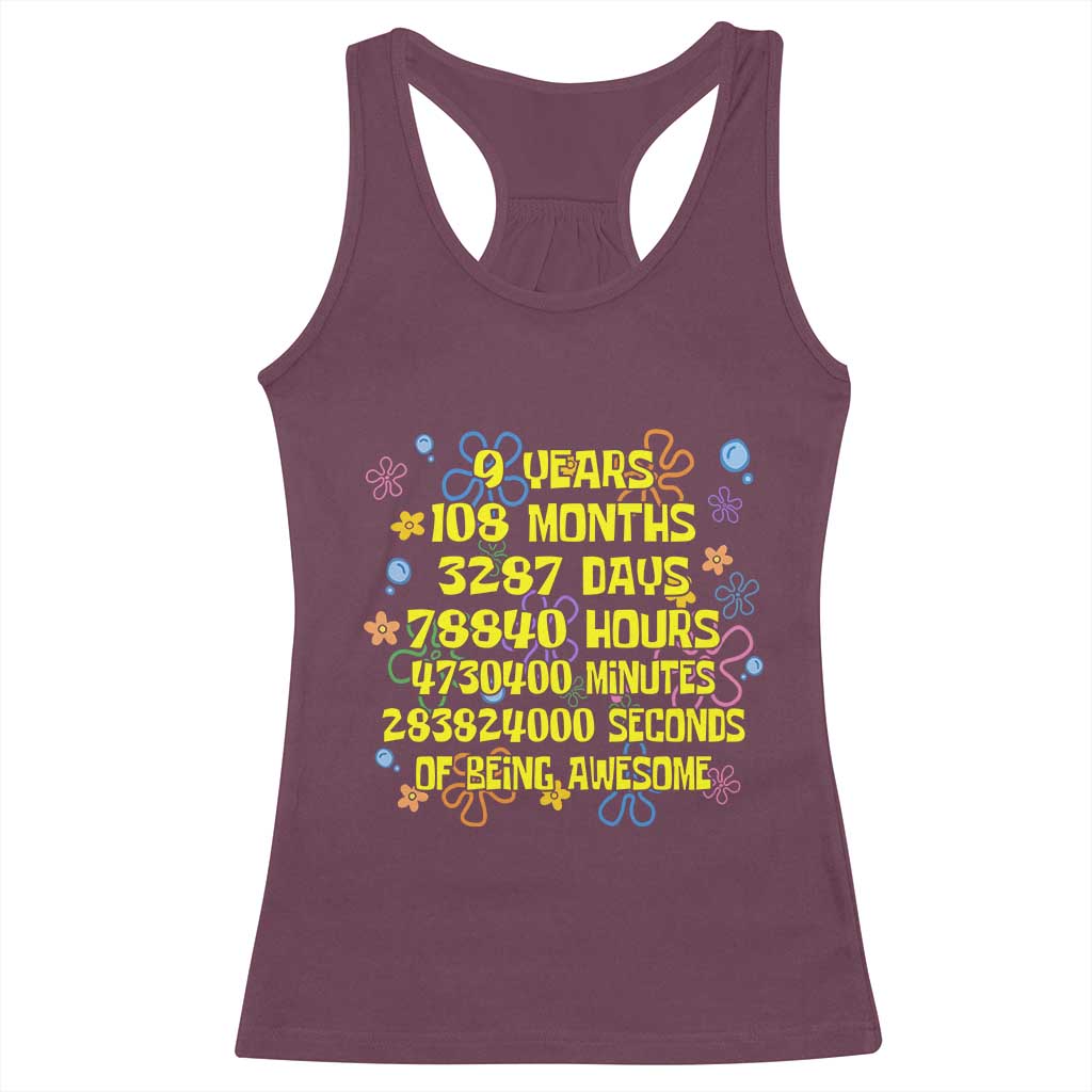 9th Birthday Gifts Racerback Tank Top Flowers Girl Son Boy 9yr 9 Year Old Bday TS10 Maroon Print Your Wear