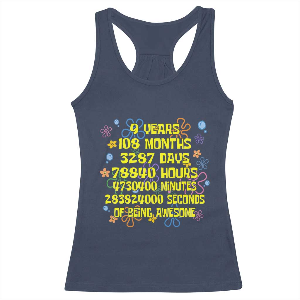 9th Birthday Gifts Racerback Tank Top Flowers Girl Son Boy 9yr 9 Year Old Bday TS10 Navy Print Your Wear