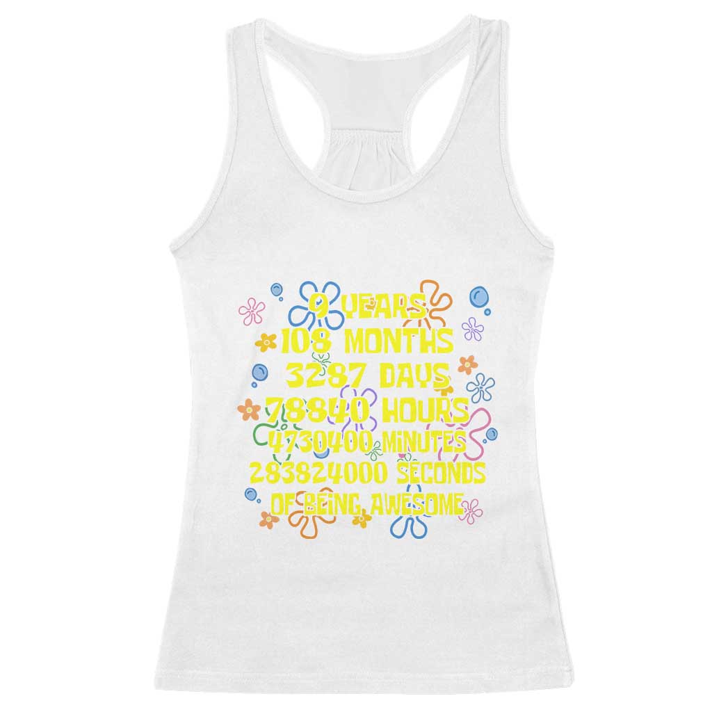 9th Birthday Gifts Racerback Tank Top Flowers Girl Son Boy 9yr 9 Year Old Bday TS10 White Print Your Wear