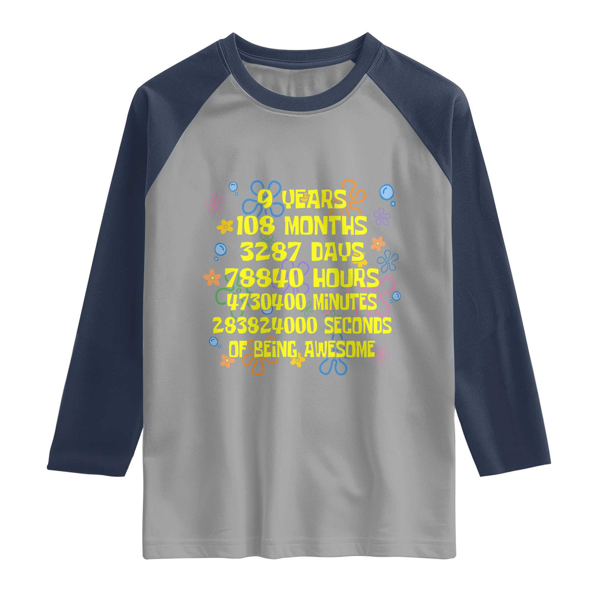 9th Birthday Gifts Raglan Shirt Flowers Girl Son Boy 9yr 9 Year Old Bday TS10 Sport Gray Navy Print Your Wear