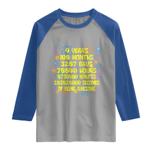 9th Birthday Gifts Raglan Shirt Flowers Girl Son Boy 9yr 9 Year Old Bday TS10 Sport Gray Royal Print Your Wear