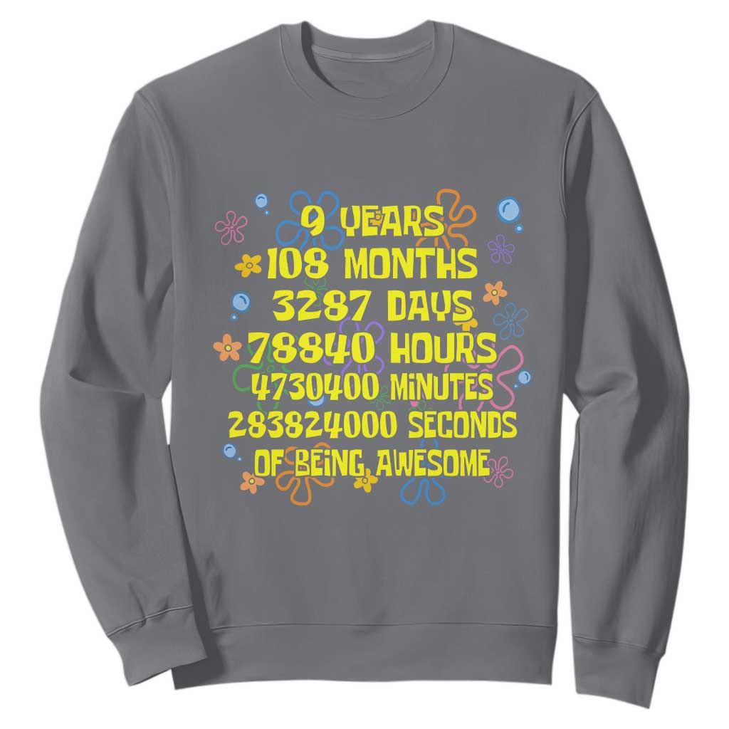 9th Birthday Gifts Sweatshirt Flowers Girl Son Boy 9yr 9 Year Old Bday TS10 Charcoal Print Your Wear