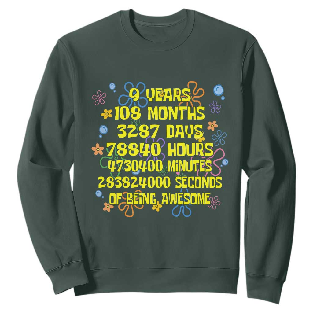9th Birthday Gifts Sweatshirt Flowers Girl Son Boy 9yr 9 Year Old Bday TS10 Dark Forest Green Print Your Wear