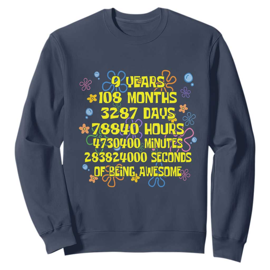 9th Birthday Gifts Sweatshirt Flowers Girl Son Boy 9yr 9 Year Old Bday TS10 Navy Print Your Wear