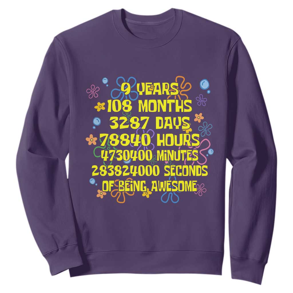 9th Birthday Gifts Sweatshirt Flowers Girl Son Boy 9yr 9 Year Old Bday TS10 Purple Print Your Wear