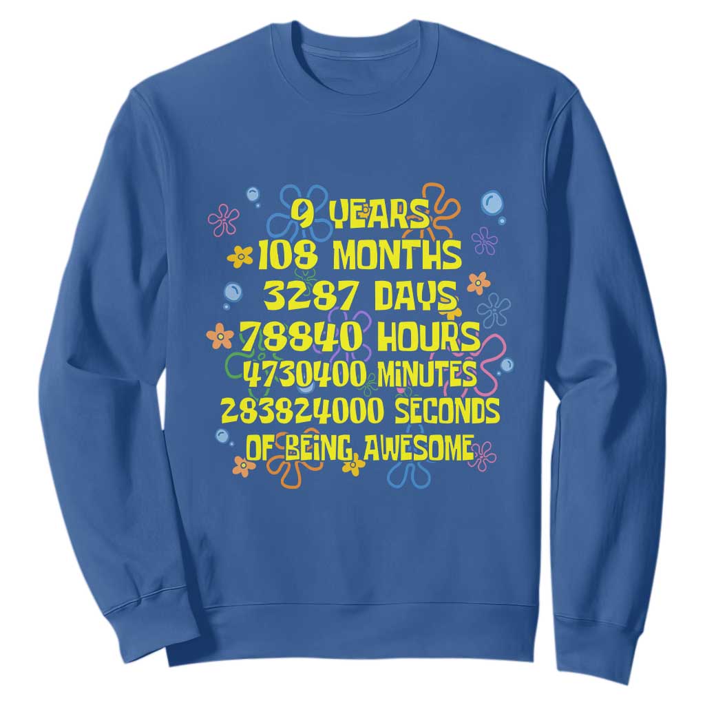 9th Birthday Gifts Sweatshirt Flowers Girl Son Boy 9yr 9 Year Old Bday TS10 Royal Blue Print Your Wear