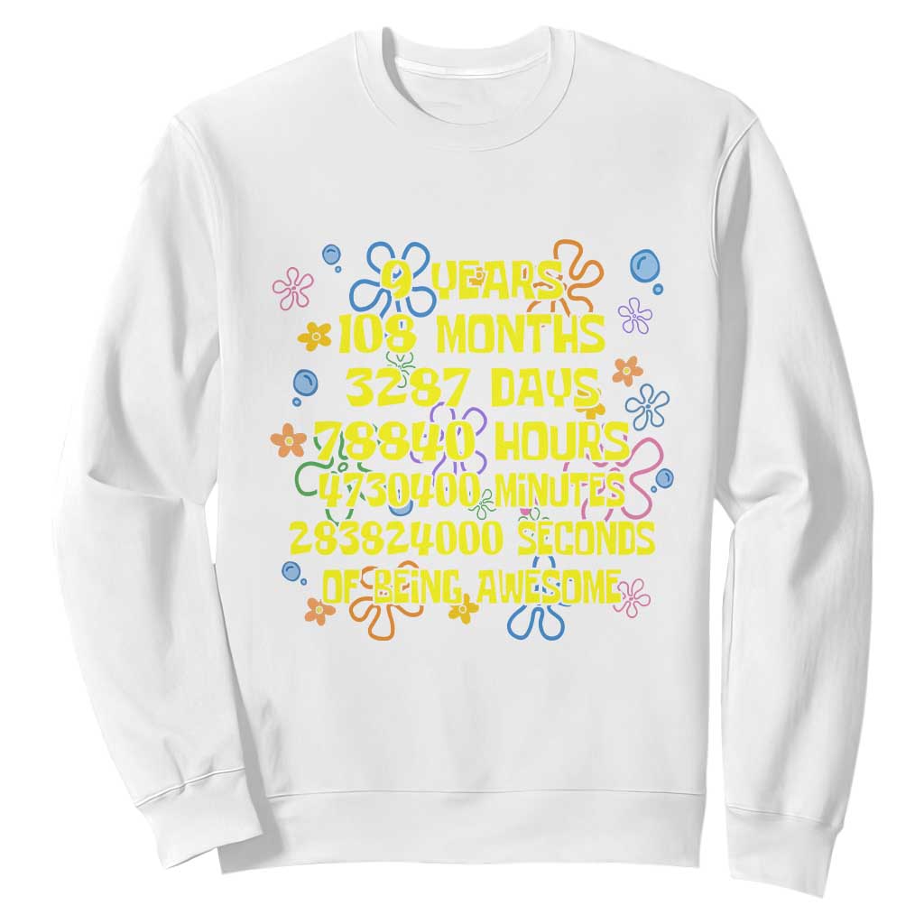 9th Birthday Gifts Sweatshirt Flowers Girl Son Boy 9yr 9 Year Old Bday TS10 White Print Your Wear