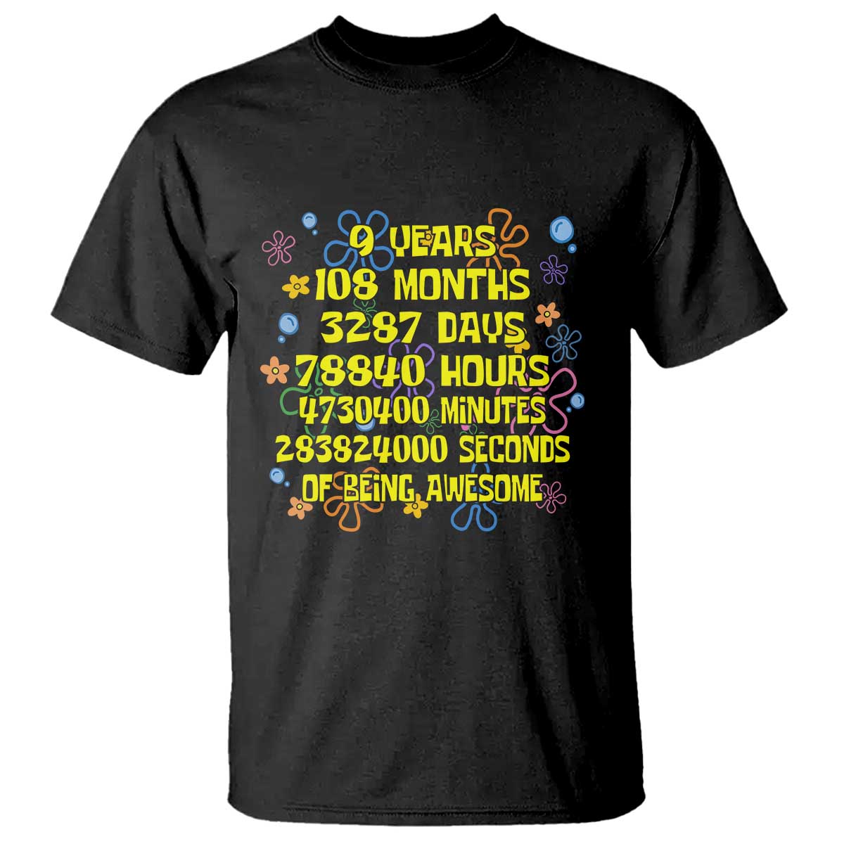 9th Birthday Gifts T Shirt Flowers Girl Son Boy 9yr 9 Year Old Bday TS10 Black Print Your Wear