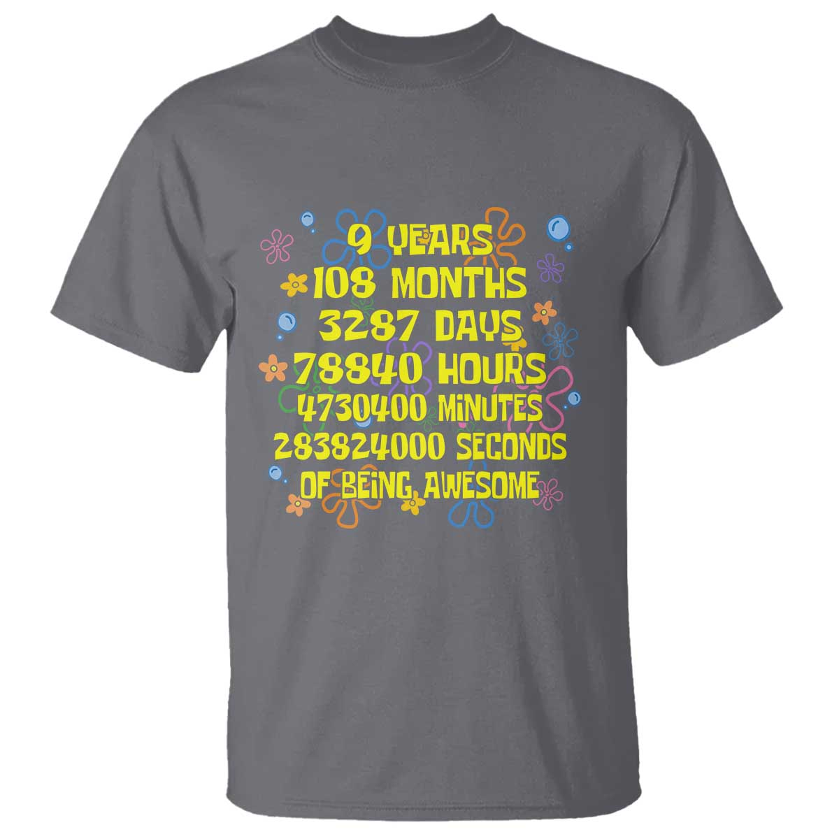 9th Birthday Gifts T Shirt Flowers Girl Son Boy 9yr 9 Year Old Bday TS10 Charcoal Print Your Wear