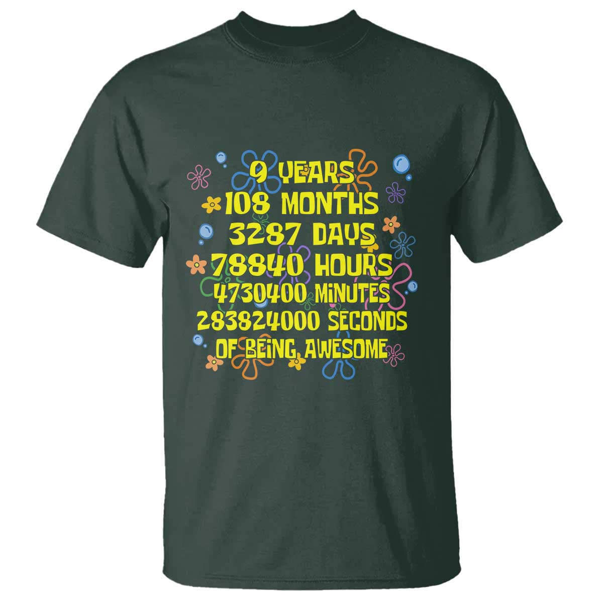 9th Birthday Gifts T Shirt Flowers Girl Son Boy 9yr 9 Year Old Bday TS10 Dark Forest Green Print Your Wear