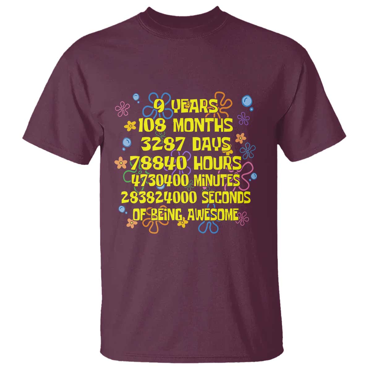 9th Birthday Gifts T Shirt Flowers Girl Son Boy 9yr 9 Year Old Bday TS10 Maroon Print Your Wear