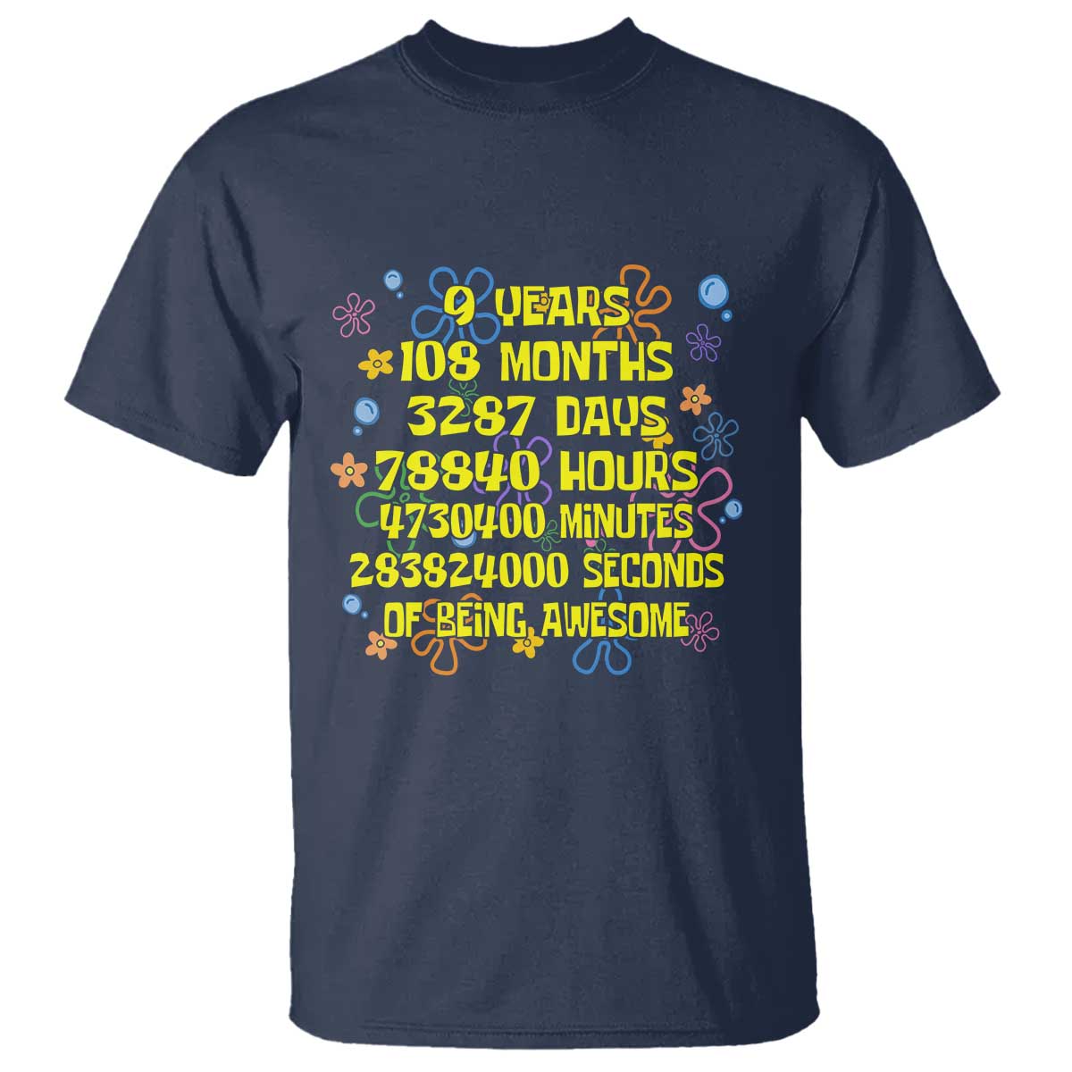9th Birthday Gifts T Shirt Flowers Girl Son Boy 9yr 9 Year Old Bday TS10 Navy Print Your Wear