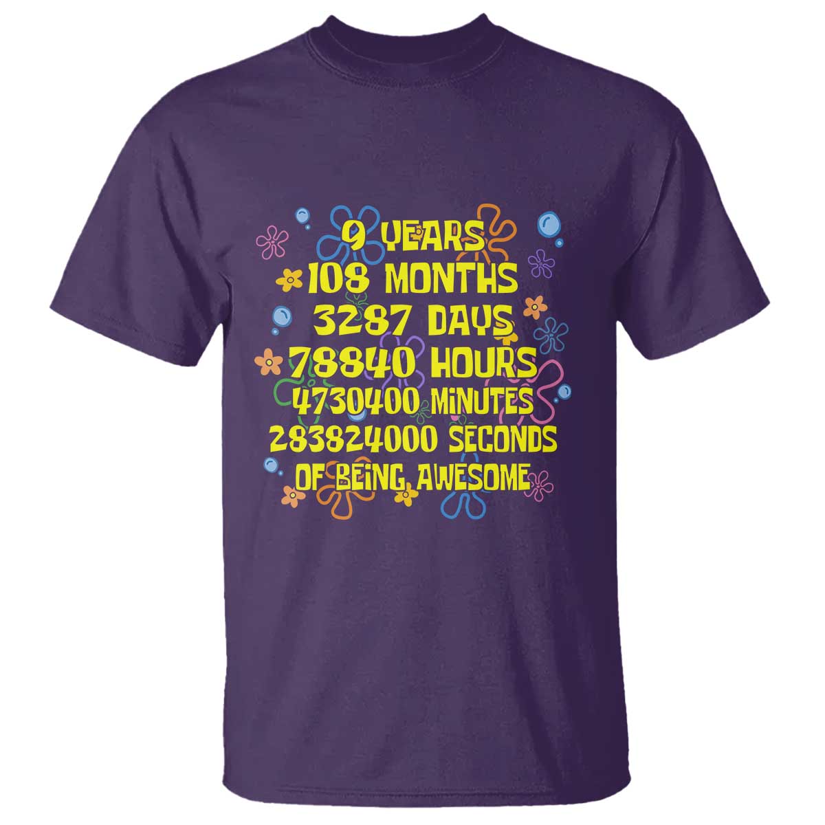 9th Birthday Gifts T Shirt Flowers Girl Son Boy 9yr 9 Year Old Bday TS10 Purple Print Your Wear