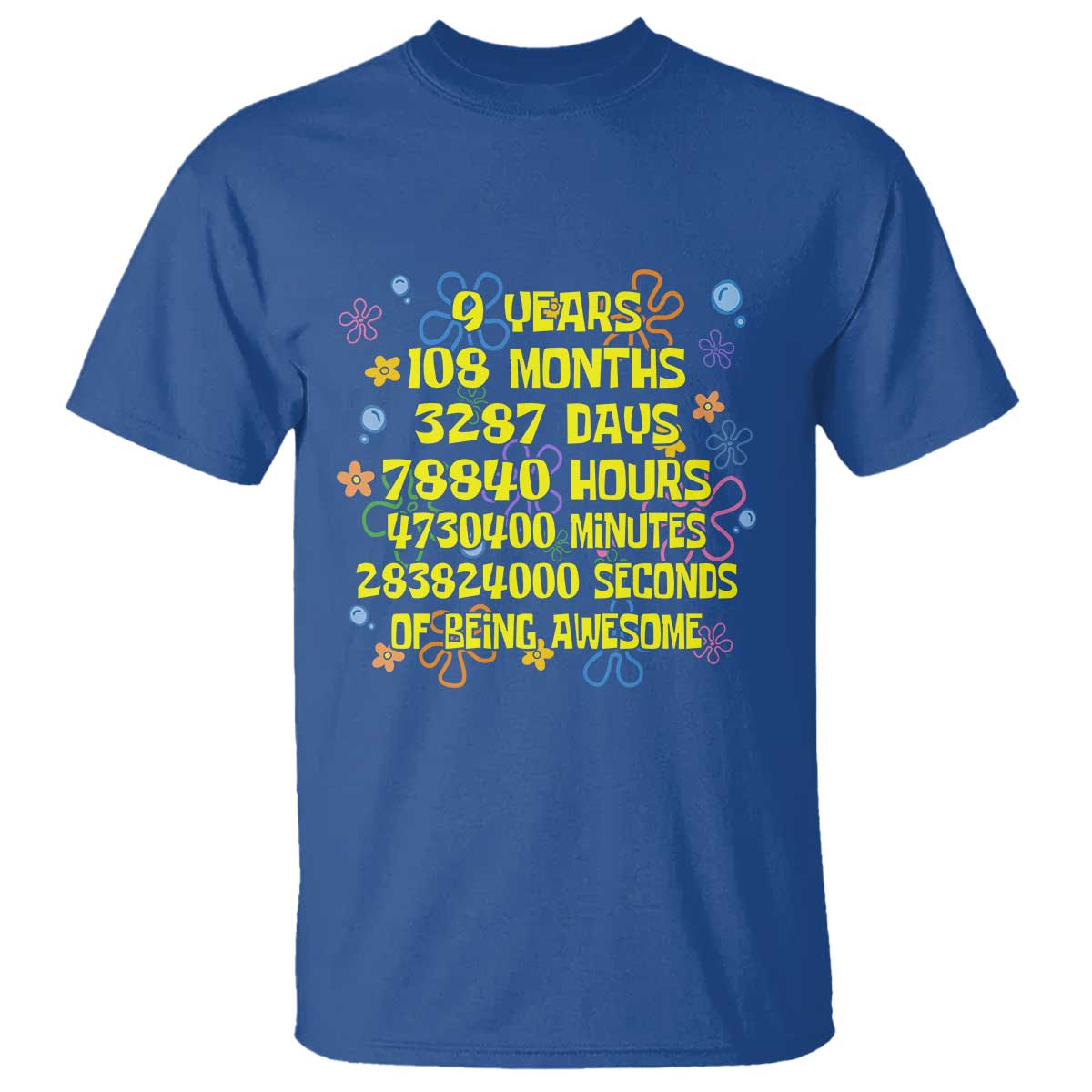 9th Birthday Gifts T Shirt Flowers Girl Son Boy 9yr 9 Year Old Bday TS10 Royal Blue Print Your Wear