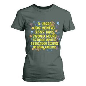9th Birthday Gifts T Shirt For Women Flowers Girl Son Boy 9yr 9 Year Old Bday TS10 Dark Forest Green Print Your Wear