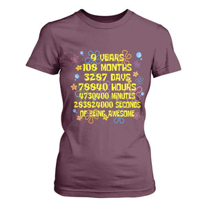 9th Birthday Gifts T Shirt For Women Flowers Girl Son Boy 9yr 9 Year Old Bday TS10 Maroon Print Your Wear