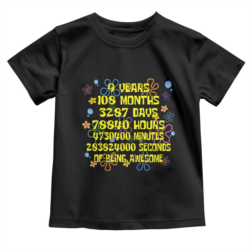 9th Birthday Gifts Toddler T Shirt Flowers Girl Son Boy 9yr 9 Year Old Bday TS10 Black Print Your Wear