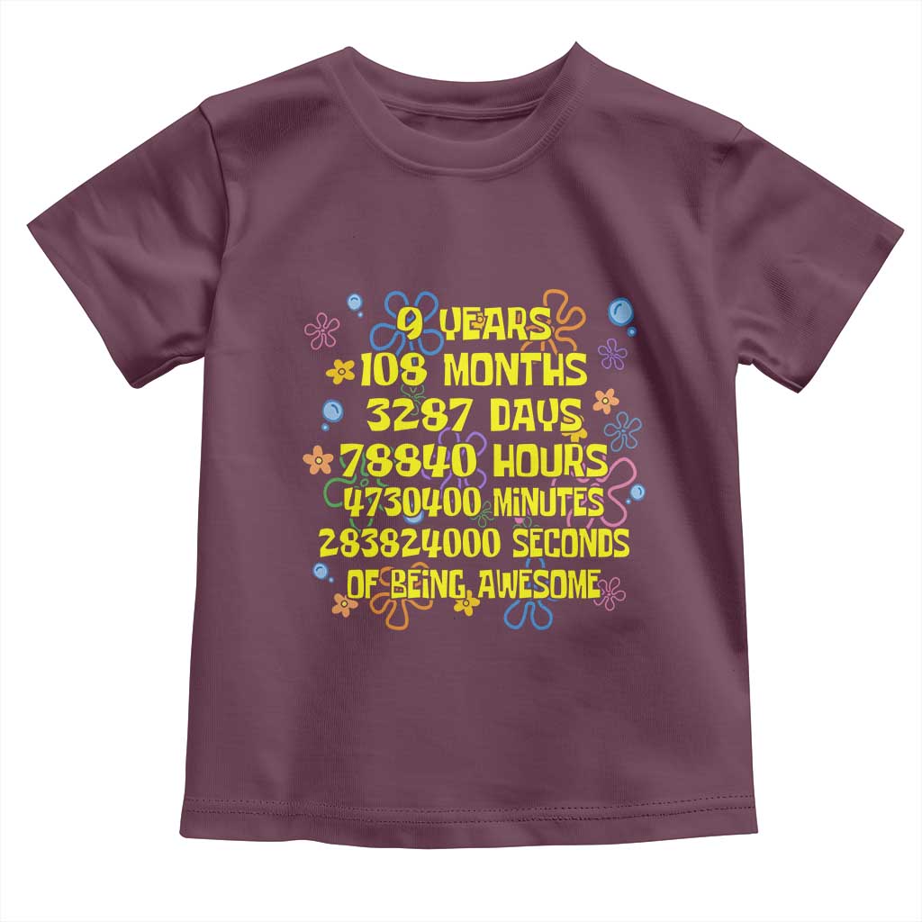 9th Birthday Gifts Toddler T Shirt Flowers Girl Son Boy 9yr 9 Year Old Bday TS10 Maroon Print Your Wear
