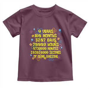 9th Birthday Gifts Toddler T Shirt Flowers Girl Son Boy 9yr 9 Year Old Bday TS10 Maroon Print Your Wear