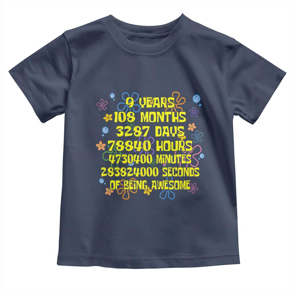9th Birthday Gifts Toddler T Shirt Flowers Girl Son Boy 9yr 9 Year Old Bday TS10 Navy Print Your Wear