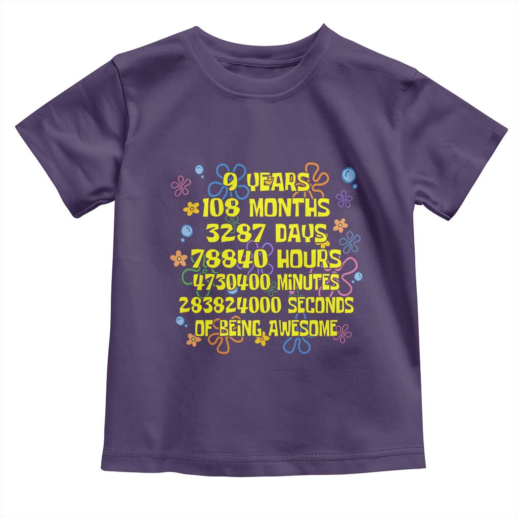9th Birthday Gifts Toddler T Shirt Flowers Girl Son Boy 9yr 9 Year Old Bday TS10 Purple Print Your Wear
