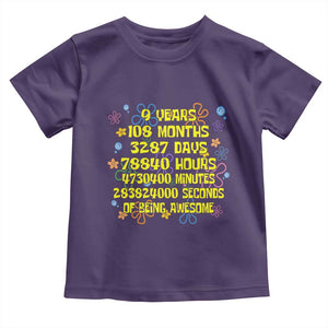 9th Birthday Gifts Toddler T Shirt Flowers Girl Son Boy 9yr 9 Year Old Bday TS10 Purple Print Your Wear