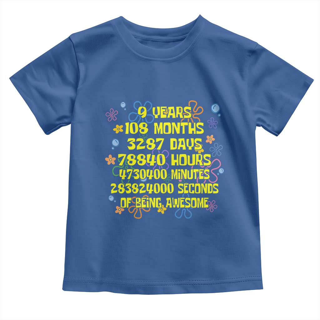 9th Birthday Gifts Toddler T Shirt Flowers Girl Son Boy 9yr 9 Year Old Bday TS10 Royal Blue Print Your Wear