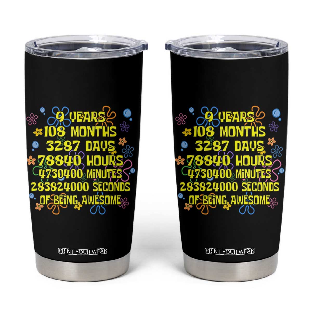 9th Birthday Gifts Tumbler Cup Flowers Girl Son Boy 9yr 9 Year Old Bday TS10 Black Print Your Wear
