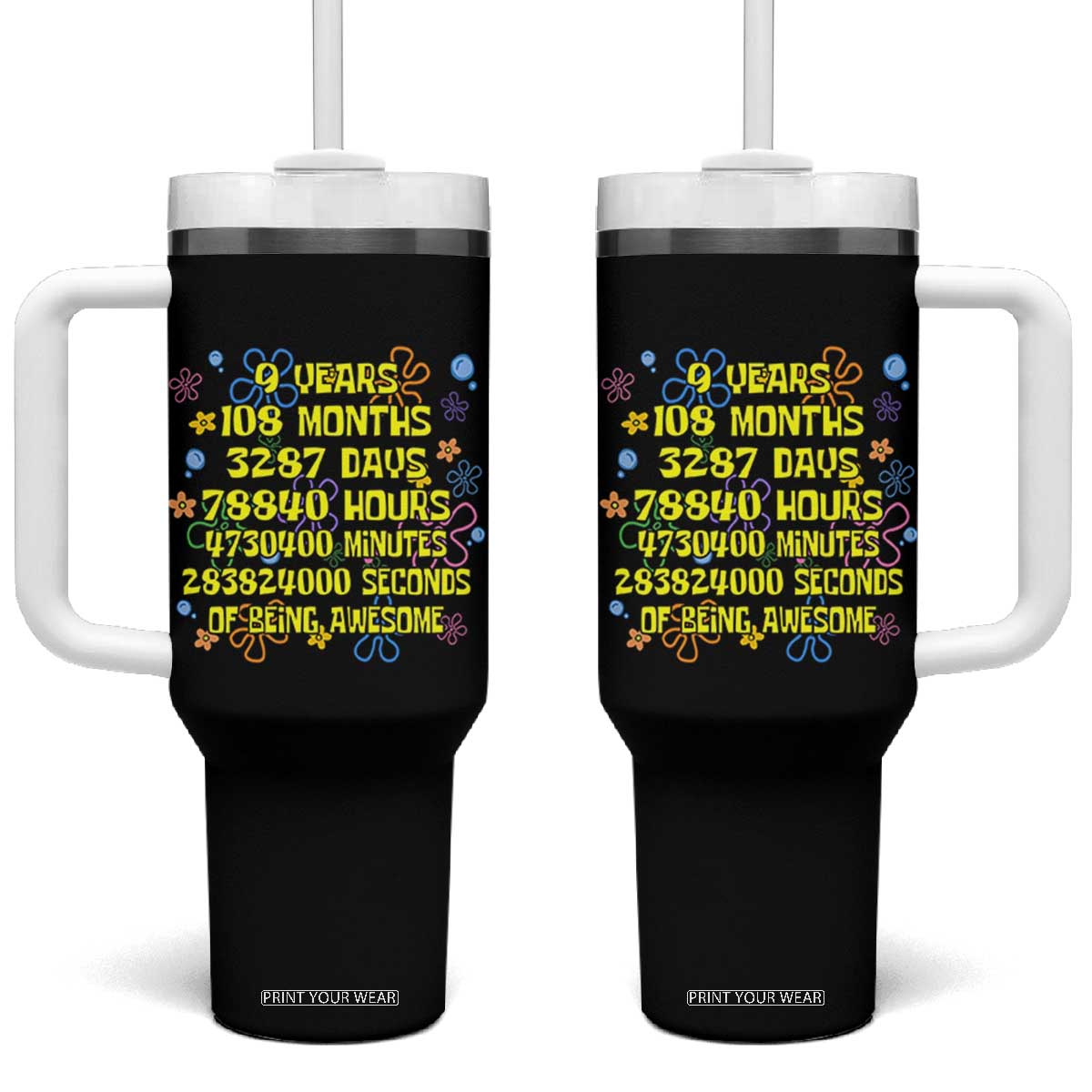 9th Birthday Gifts Tumbler With Handle Flowers Girl Son Boy 9yr 9 Year Old Bday TS10 One Size: 40 oz Black Print Your Wear