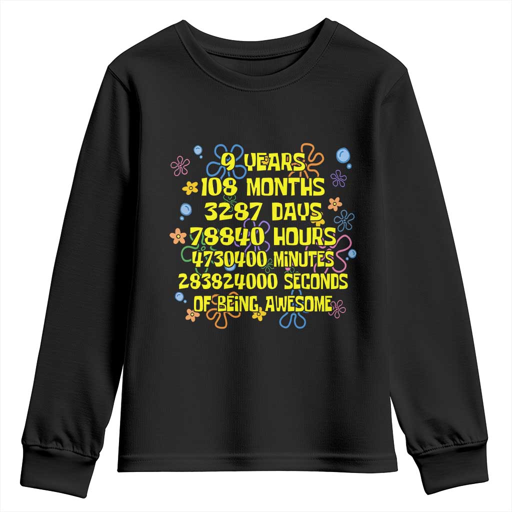 9th Birthday Gifts Youth Sweatshirt Flowers Girl Son Boy 9yr 9 Year Old Bday TS10 Black Print Your Wear