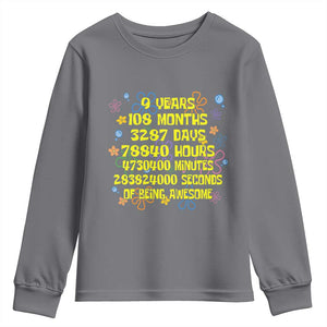 9th Birthday Gifts Youth Sweatshirt Flowers Girl Son Boy 9yr 9 Year Old Bday TS10 Charcoal Print Your Wear