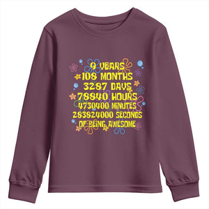 9th Birthday Gifts Youth Sweatshirt Flowers Girl Son Boy 9yr 9 Year Old Bday TS10 Maroon Print Your Wear