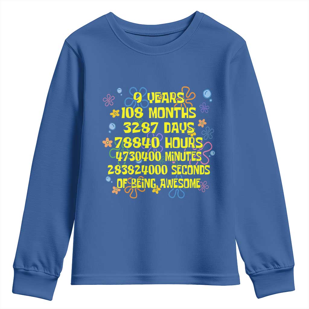 9th Birthday Gifts Youth Sweatshirt Flowers Girl Son Boy 9yr 9 Year Old Bday TS10 Royal Blue Print Your Wear