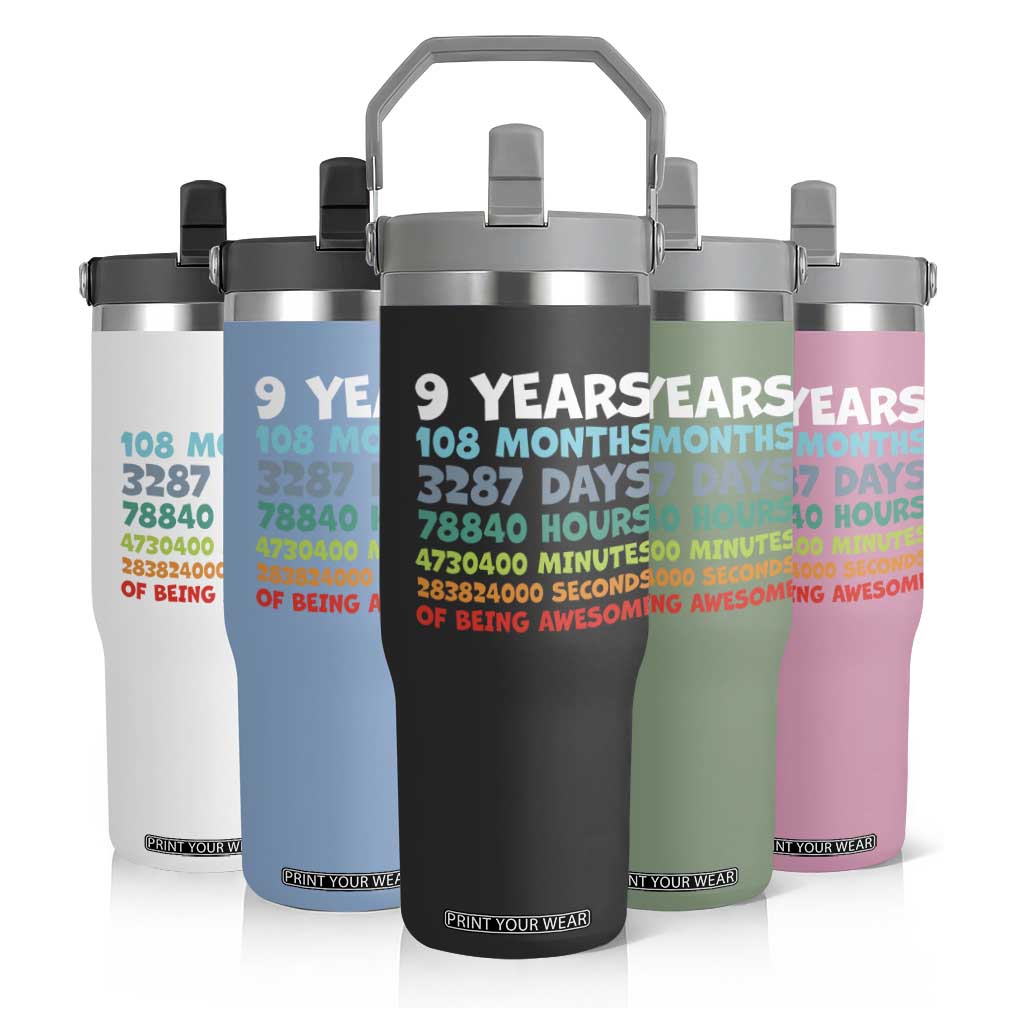 9 Year Old Bday Flip Straw Tumbler Son Boy 9yr 9th Birthday Gifts TS10 Print Your Wear