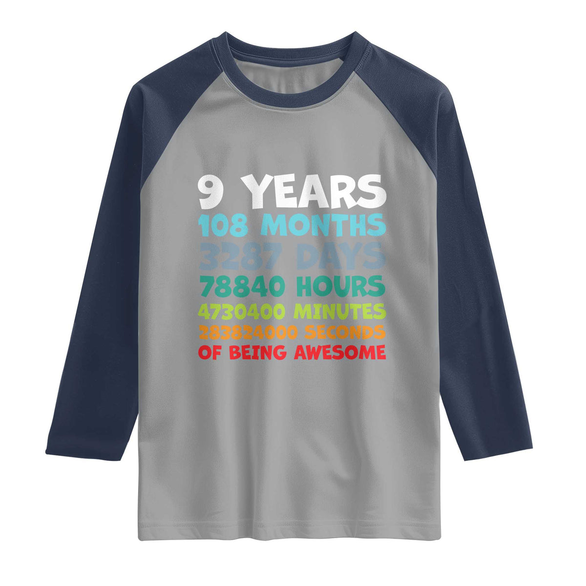 9 Year Old Bday Raglan Shirt Son Boy 9yr 9th Birthday Gifts TS10 Sport Gray Navy Print Your Wear