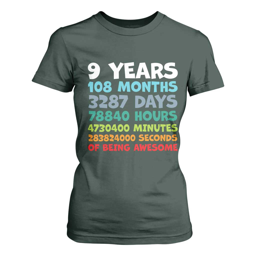 9 Year Old Bday T Shirt For Women Son Boy 9yr 9th Birthday Gifts TS10 Dark Forest Green Print Your Wear