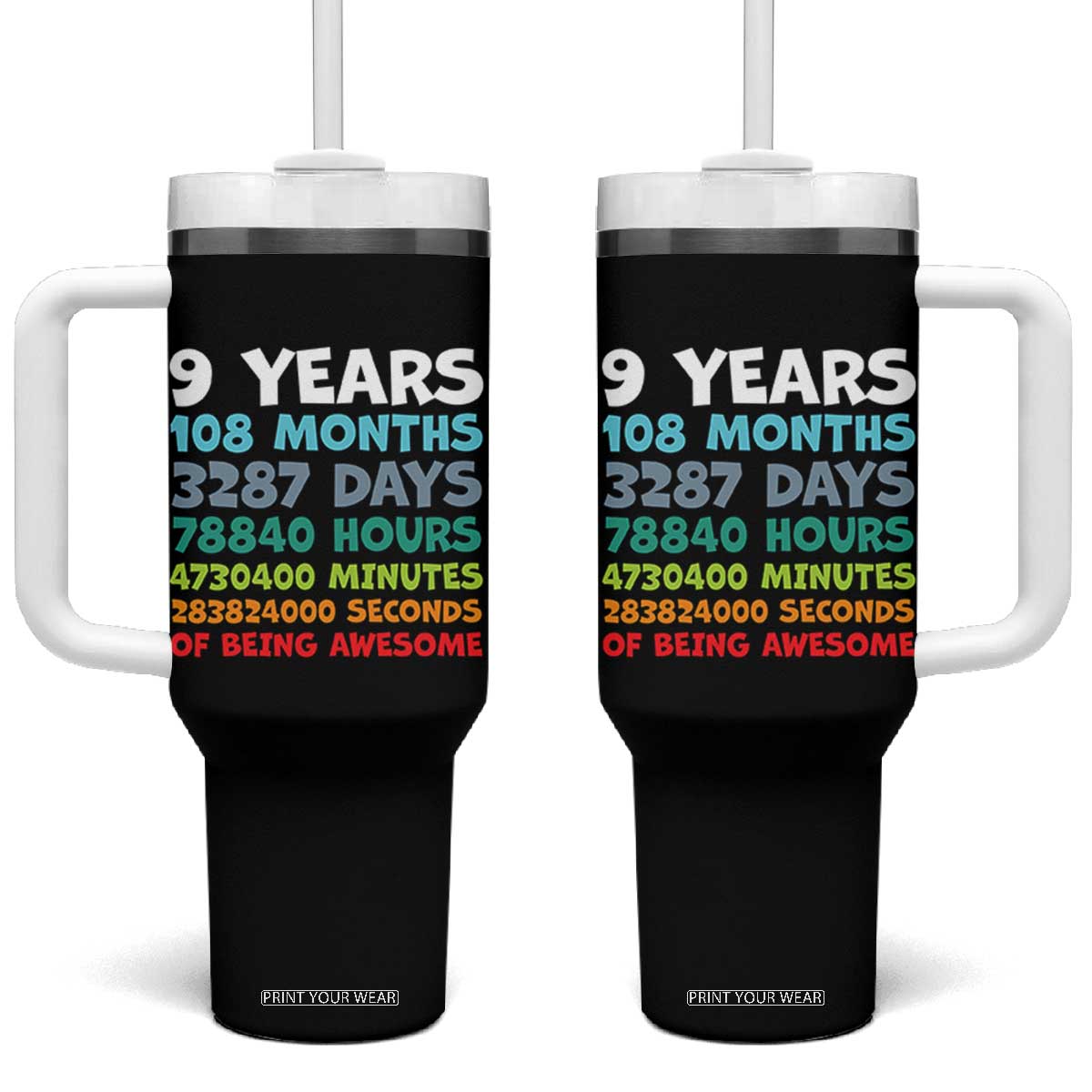 9 Year Old Bday Tumbler With Handle Son Boy 9yr 9th Birthday Gifts TS10 One Size: 40 oz Black Print Your Wear