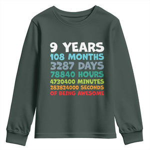 9 Year Old Bday Youth Sweatshirt Son Boy 9yr 9th Birthday Gifts TS10 Dark Forest Green Print Your Wear